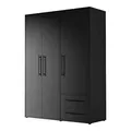 Drehtürenschrank Kleiderschrank 3 Türen 2 Schubladen Schwarz 144 x 200 cm