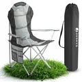 Juskys® Campingstuhl Lido faltbar inkl. Getränkehalter, Seitentasche & Tragetasche - Camping Klappstuhl gepolstert mit Armlehne & Rückenlehne - Grau