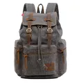 AUGUR Retro Segeltuch Rucksack, Canvas Vintage Rucksack Lederrucksack Herren Damen Laptop Daypack Schulrucksack (Large Grau)