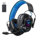 Krysenix KGH2 Gaming Headset Wireless für PS4, PS5, PC, Mac, Switch, 2.4GHz Gaming Headset mit Mikrofon, Faltbares Noise Cancelling Kabelloses Headset mit LED-Lichtern, 40H Akkulaufzeit, Schwarz Blau
