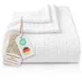 LAYNENBURG Premium Musselin Tagesdecke 220x240 cm XXL - 100% Baumwolle - extraweiche Baumwolldecke als Kuscheldecke, Bett-Überwurf, Sofa-Überwurf, Couch-Überwurf - warme Sofa-Decke (Weiß)