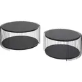 Kare Design Couchtisch Wire Double Wood 2er Set, Schwarz, 63cm Durchmesser,Wohnzimmertisch, Stahlgestell, Tischplatte aus Holz, Wohnzimmer, Rund, 34x70x70 cm (H/B/T)