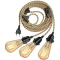 ledscom.de Hanf-Kabel LEKA, Stecker, Schalter, 8 m, Lampen-Fassung, inkl. 3x E27 LED Leuchtmittel, ST64 (4 W, 489lm, extra warmweiß)