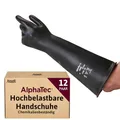 Ansell AlphaTec 87-118 Chemikalienschutz-Handschuhe aus Latex, Wiederverwendbare Chemie-Handschuhe für Industrie, Lebensmittel Geeignet, Gummi Arbeitshandschuhe, Schwarz, Größe M (12 Paar)