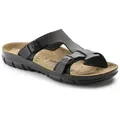 Birkenstock Sandalen Damen Sommer - Sofia - Anatomisches Kork-Latex-Fußbett - Sandale Flache Sandaletten mit modischer T-Spange und verstellbaren Riemen schwarz 38 EU