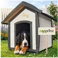 Zooprinz Hundehütte Bella mit dekorativem Hundeknochen, Bitumendach, Lasiertes Kiefernholz, für große Hunde 97 cm x 108 cm x 111 cm