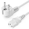 deleyCON 2m Kaltgerätekabel Netzkabel Stromkabel Schutzkontakt Stecker Typ F (CEE 7/7) 90° Gewinkelt auf Kaltgerätekupplung C13 Buchse PC Computer Monitor Drucker Beamer - Weiß