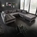 riess-ambiente Moderne XXL Wohnlandschaft KENT 305cm grau Samt Bigsofa inkl. Hocker Federkern Couch Sofa U-Sofa - Grau