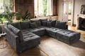 riess-ambiente Wohnlandschaft KENT 305cm grau/silber – Samt, U-Form, mit Kissen & Hocker, Einzelartikel 1 Teile, großes Bigsofa mit Hocker & Federkern – ideal für moderne Wohnzimmer