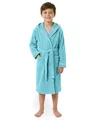 LAYNENBURG Premium Bademantel Kinder & Teenager mit Kapuze - 100% Baumwolle - OEKO TEX Standard 100 - flauschiges Frottee - Größe (134/140, Hellblau)