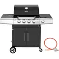 Royal Gourmet 4+1 Brenner Gasgrill Grillwagen mit integriertem Thermometer, Unterschrank Edelstahl Brenner mit 14,5 kW Camping Grill Schwarz - Schwarz