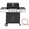 Royal Gourmet - Gasgrill 4+1 Brenner Grillwagen Mit Automatischer Zündung,integriertem Thermometer Und Unterschrank Edelstahl Brenner Mit 14,5 Kw Camping Gasgrill Für Outdoor Barbecue Schwarz