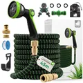 Fepro® Flexibler Gartenschlauch mit 10 Funktion max.45m Premium, Wasserschlauch flexibel mit 3-Fach Latexkern inkl. Vollmessing Adapter für 1/2' 3/4' Zoll, Tasche, 2-Wege Ventil und Wandhalterung