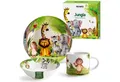 MiaMio Kindergeschirr-Set Jungle Motiv Grün (3-tlg), 1 Personen, Keramik, Teller, Schüssel und Tasse mit Kindermotiv