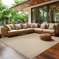 Outdoor Teppich Wetterfest Terrasse Balkon Garten Küchenteppich Einfarbiges Design Flachgewebe Sisal Look Waschbarer Teppich Verschiedene Große :... - Beige