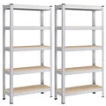 SONGMICS Schwerlastregal, 2er Set, Kellerregal, Lagerregal, 30 x 75 x 150 cm, Regal mit Stahlgestell, bis 650 kg belastbar, 5 verstellbare Ablagen, silbern GLR030E02
