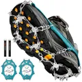 Grödel Steigeisen für Bergschuhe mit 19 Zähne Verdickte Schuhkrallen aus Edelstahl Anti-Rutsch Schuhspikes für Mann Frau Erwachsene Kinder Fit für Wandern Trail Running Trekking (Teal,L)