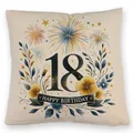 speecheese 18. Geburtstag Kissen mit Leinenoptik mit Spruch Happy Birthday 18 Feuerwerk Hintergrund fröhliche Glückwünsche zur achtzehn für die Feier - Geburtstagsgruß