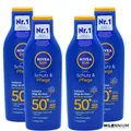 4 x NIVEA SUN Schutz & Pflege Sonnenmilch LSF 50+ Sonnencrem Wasserfest 200ml