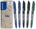 PILOT FriXion Ball 0.7 Set – 5 Stück – 2x Blau/Schwarz, 1x Grün – Radierbare Tintenroller 0,4mm Strichstärke, angenehme Schreibführung zum Schreibenlernen, thermosensitive Tinte, austauschbare Mine