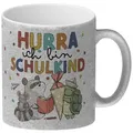 speecheese Tasse Tiere zur Einschulung Glitzer Kaffeebecher mit Spruch Hurra ich bin