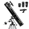 Omegon Teleskop N 114/900 EQ-1 | Spiegelteleskop Einsteiger | Parallaktische EQ-1 Montierung | präzise Nachführung | Dreibeinstativ | für Mond & Planeten | Teleskop für die ganze Familie