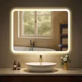 CLP Badspiegel Jericho mit Beleuchtung, Anti-Beschlag Badezimmerspiegel, Wandspiegel mit LED-Licht, dimmbar, 3 Licht-Modi, Größe:60x80 cm