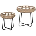Outsunny 2er Set Beistelltisch Polyrattan Ø60/41 cm rund wetterfest Gartentisch mit X-Beine Verstellbare Fußpads Outdoor Balkontisch Couchtisch Gartenmöbel für Garten, Balkon Braun