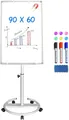 Maxtek Flipchart Ständer, 90x60cm Flipcharts Whiteboard, 3 Markern & 6 Magneten