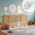 Babybett Kinderbett Gitterbett höhenverstellbar & herausnehmbare Sprossen Holz mit Schublade und Matratze natur 70x140 cm von Geburt bis 6. Lebensjahr