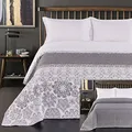 DecoKing 77214 Tagesdecke 240 x 260 cm stahl silber weiß anthrazit Bettüberwurf zweiseitig white steel silver Steppung Alhambra