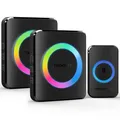 TECKNET Funkklingel, Kabellose Türklingel Funk Set 400m Reichweite, IP65 Aussen Wasserdicht Haustür Klingel mit 2 Plug-In-Empfänger und 1 Sender, Ring doorbell und Klingelknopf Mit LED-Blitz
