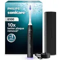 Philips Sonicare 6100 elektrische Zahnbürste, Schallzahnbürste mit 2 Putzmodi und 3 Intensitätsstufen, Andruckkontrolle, EasyStart, SmarTimer, Schwarz, Modell HX7401/07 [Neue Technologie]