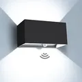 Kingwen 20W LED Aussenlampe mit Bewegungsmelder Kaltweiß Wandleuchte innen/aussen 6000K LED Wandleuchte Innen Schwarz Rechteckig Verstellbar Abstrahlwinkel Wandlampe Aussen IP65