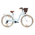 Goetze Mood 28 Zoll Damen Citybike, 18 Zoll Tiefeinsteiger Stahlrahmen, 7-Gang Kettenschaltung, doppelte V-Bremsen, LED-Beleuchtung, Rattankorb, Komfortsattel, mit Seitenständer & Klingel