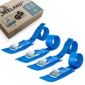 valonic Iceland - 4X 0,5m Kurze Spanngurte mit Pad, Blaue Fahne, 25mm, 250kg, TÜV Rheinl. / GS Zertifiziert EN-12195-2 - Spanngurt mit Klemmschloss für Fahrradträger, Fahrrad, Kajak, kurz, blau