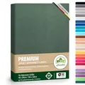 Premium Spannbettlaken, extra schwer und dick, 97% Mako-Jersey-Baumwolle und 3% Elasthan, auch Boxspringbett geeignet, 90 x 200-100 x 220 cm, Dunkelgrün/Tannengrün