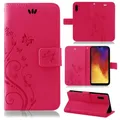 betterfon Hülle Kompatibel mit Huawei Y6 (2019) | Premium PU Leder Handyhülle Wallet Case für Y6 (2019) | Schutzhülle Blumen Klapphülle Handyhülle | Pink