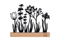 UNUS HOME Dekofigur Aufsteller Blumenwiese (Schwarz), Blumenwiese-Silhouette aus Metall und Bambus-Holz Wohndekoration
