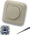 REV Ritter LED Drehdimmer LED Dimmer mit Busch Jäger Dimmerscheibe Zentralplatte 2115-212 Einfachrahmen in DURO2000 cremeweiß glänzend inklusive EBROM Phasenprüfer zur Montage des Dimmers ET1 66012B
