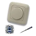 REV Ritter LED Drehdimmer LED Dimmer mit Busch Jäger Dimmerscheibe Zentralplatte 2115-212 Einfachrahmen in DURO2000 cremeweiß glänzend inklusive EBROM Phasenprüfer zur Montage des Dimmers ET1 66012B