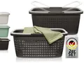 Hausfelder Wäschewanne 58x37x25cm (Anthrazit-Schwarz, 1 Korb + 1 Wanne, 35 l) (Set, 2 St., Wäschekorb + Wäschewanne), mit klappbaren Henkeln, mit Griffen, 35 Liter