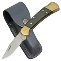 BUCK KNIVES Taschenmesser "Ranger 112" Messing mit Ebenholz Schalen Lederetui