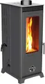 Babas Eco Mini Hybridofen Pellets und Holz Kombiofen Kaminofen 8 kW Pelletofen ohne Strom Schwarz Holzofen Holz Ofen Kamin