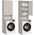 PLATAN ROOM Waschmaschinenschrank 210 cm hoch Badezimmerschrank mit 3 Regalen Überbauschrank für Waschmaschine und Wäschetrockner Kaschmir - Beige