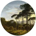 K&L Wall Art Vliestapete "Runde Vliestapete", Voogd Vintage Landschaft Wald, mehrfarbig, matt - bunt