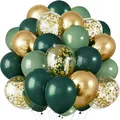 Luftballons Geburtstag Grün Gold, 60 Stück Dunkelgrün Gold Helium Ballons Mit Goldene Konfetti Luftballon, 12 Zoll Salbeigrün Ballons Dekoration Für Hochzeit Geburtstag Babyparty Baby Shower Taufe