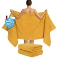 Hammetex Saunahandtücher 80x200 cm 2er Set – Extra Große Duschtücher – 100% Baumwolle Frottier – Oeko-TEX Zertifiziert – Weich, Saugstark – mit Aufhänger, Mustard