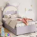 Odikalo Kinderbett Rollbett Cartoon Einhornform Ausziehbar Kunstleder LED Blau 90 - Blau