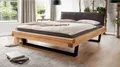 Massivart® Massivholzbett Massivholzbett Balkenbett SVEA / Fichte geölt und gebeizt, Farbe Natur-Eiche / Polsterkopfteil anthrazit / Kufen-Gestell schwarz
